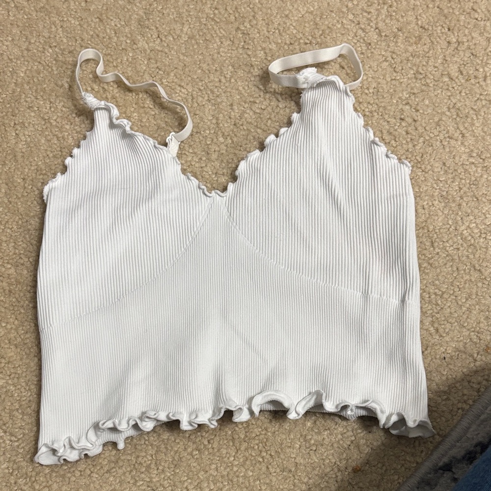 White Ribbed Lettuce-Edge Cropped Tank